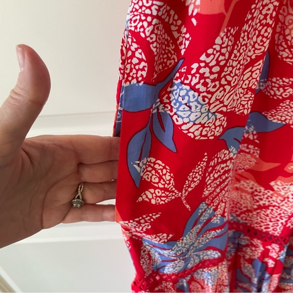 Red Carter Red Floral Tiered Halter Top Maxi Cover-Up Dress Size Large - Picture 7 of 15